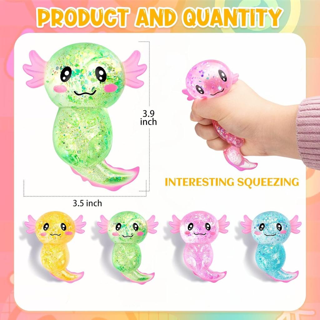 אקסולוטל סקווישי צעצוע להקלה על לחץ סוכר מלט נצנצים צעצוע אמפיבי פידג'ט לילדים מרגיע מתנות למסיבת יום הולדת