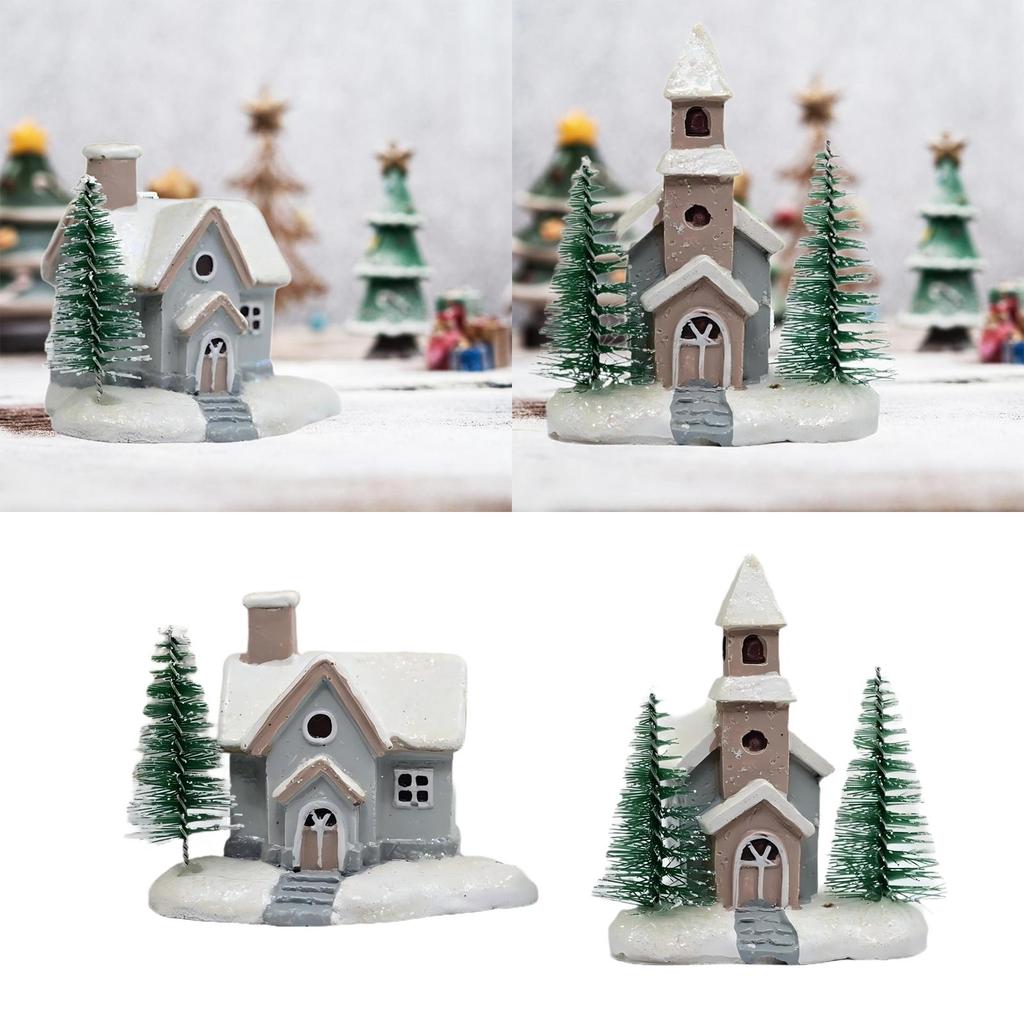 Miniature Christmas Villas Figures Snow House Resin Sculpture Village Scene Home Decoration for Festive Holiday Table Display