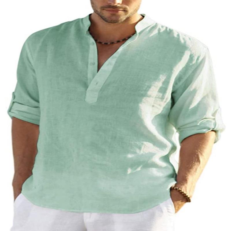 Maglietta da Uomo in Lino a Maniche Lunghe Moda Maglia Intima Larga Tinta Unita Manica Lunga Camicia in Cotone e Lino Uomo