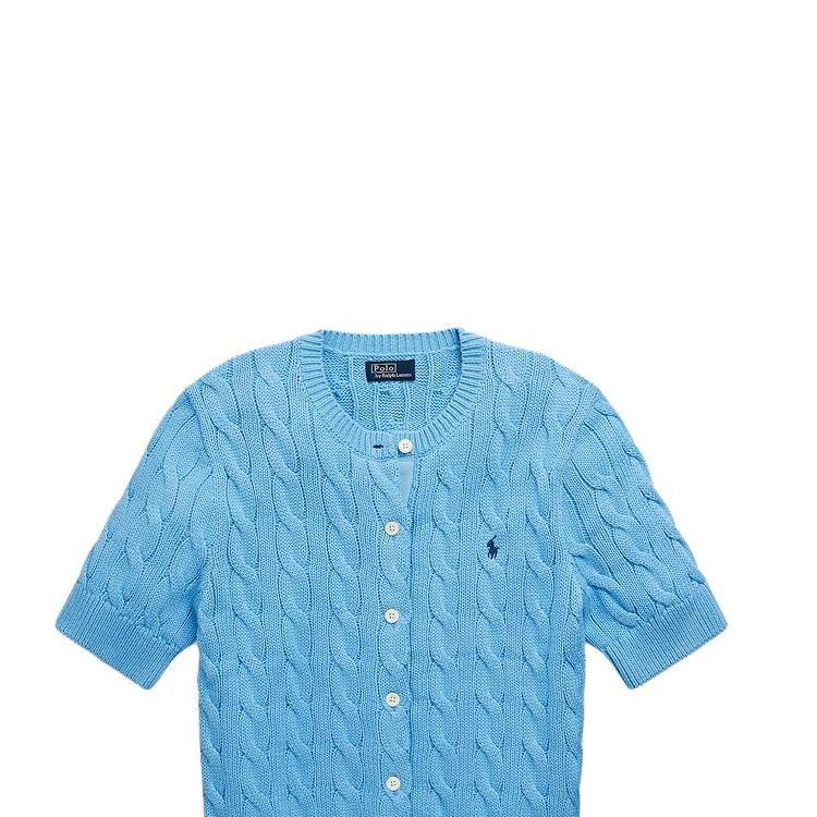 Polo Ralph Lauren Ss23 Solid Color Logo Embroidered Crew Neck Single-Breasted Short Sleeve Knit Cardigan Women cardigans Blue WMPOSWENDW20150-400