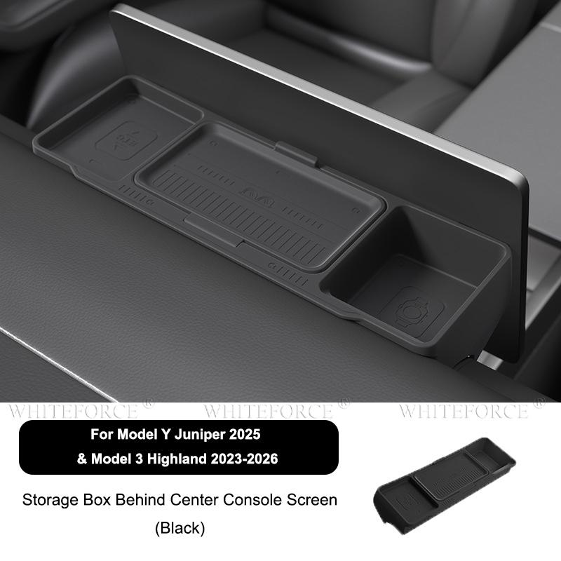 For Tesla Model Y Juniper 2025 Model 3 Highland Car Dashboard Storage Box Central Control Screen Rear Storage Tray Accessories
