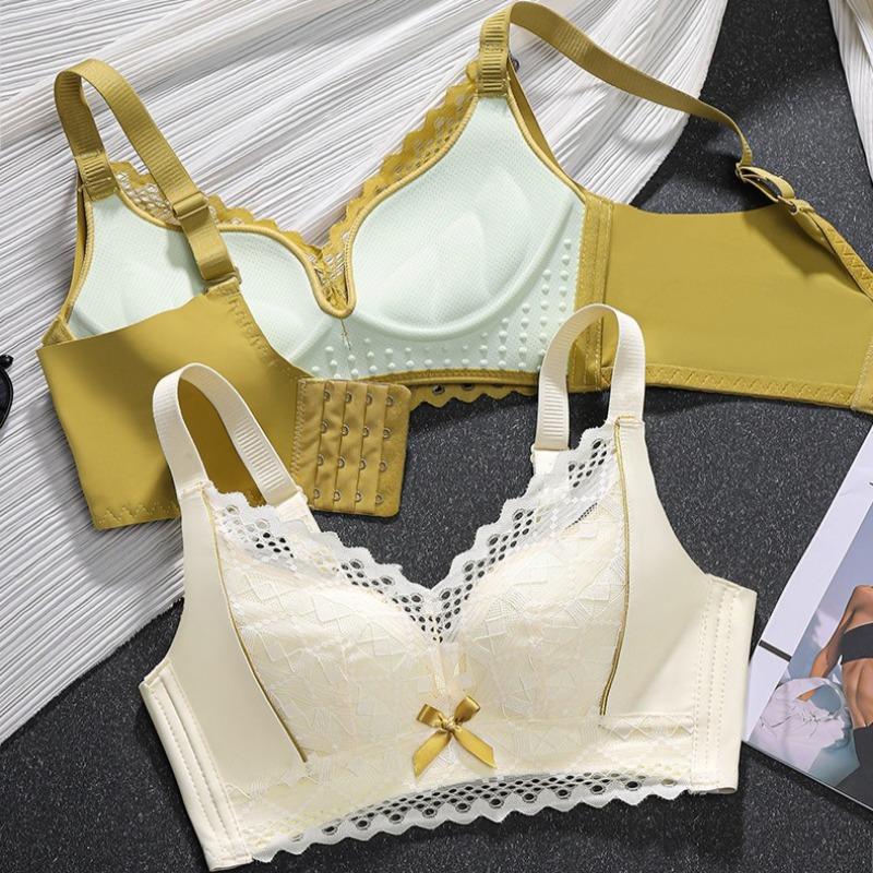 Wire-free Small Chest Gathered Hollow Lace Underwear Women's Side Breast Anti-sagging Adjustment Non-slip Massage Cup Bra