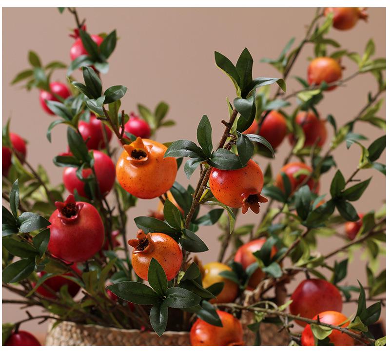 Artificial Pomegranate and Persimmon Fruit Flower Branch for Living Room or Entryway Decor