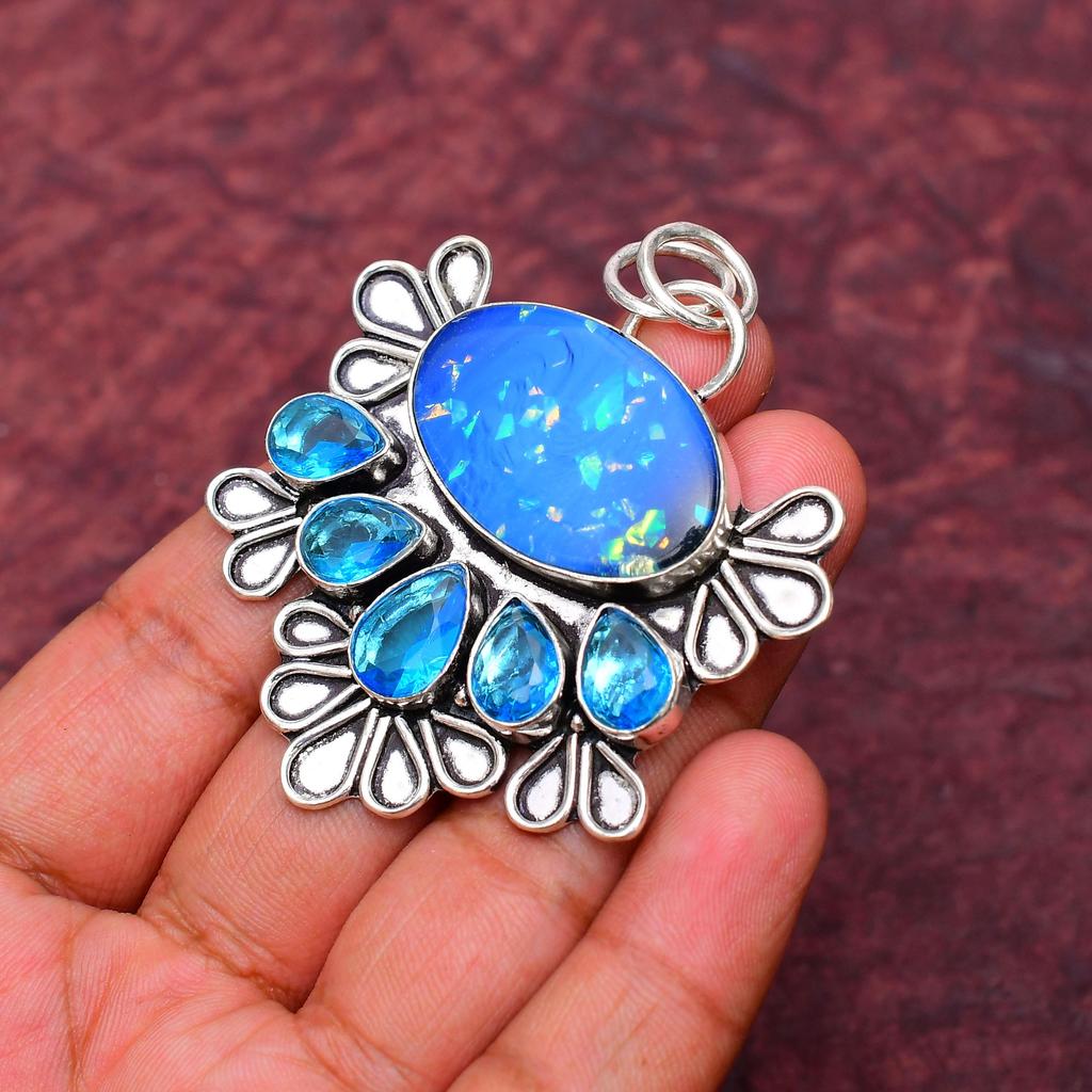 Awesome Australian Triplet Opal Gemstone Pendant: 925 Sterling Silver Handmade Pendant Necklace Jewelry