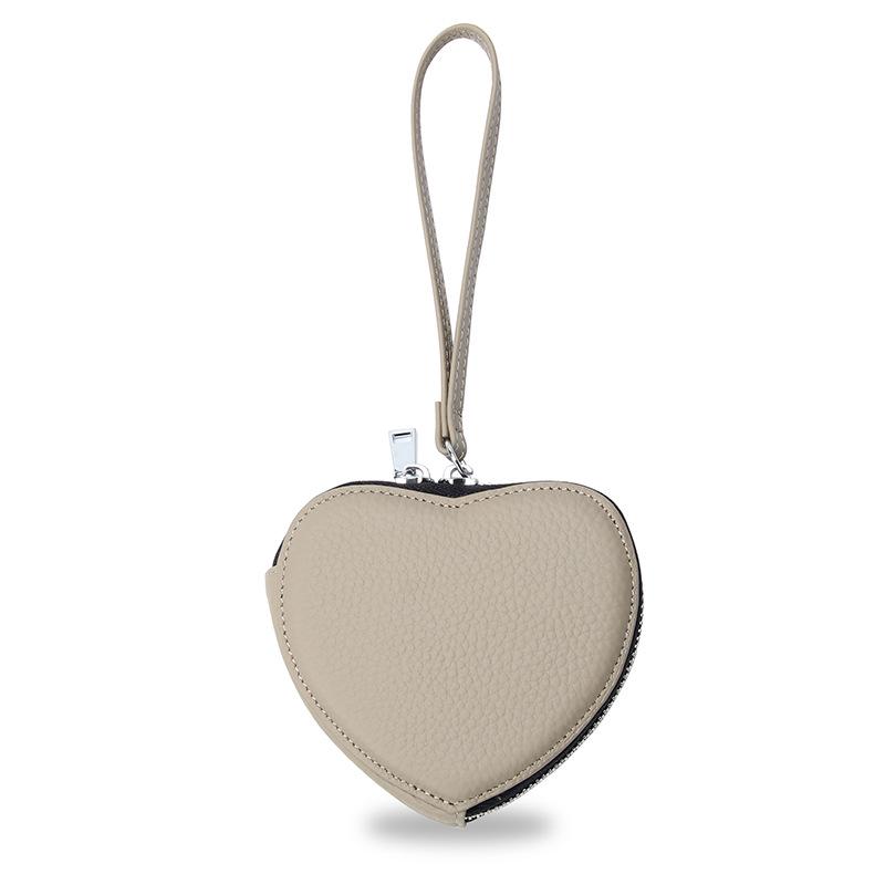 Genuine Leather Heart-Shaped Coin Purse for Women - Cute Korean Style Handheld Wallet for Coins, Lipstick, & Earphones.