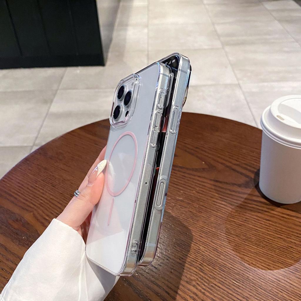 Applicable to iPhone17 mobile phone case fully transparent high definition thin ring magnetic suction Apple 16PROMAX anti-drop 14 protective case
