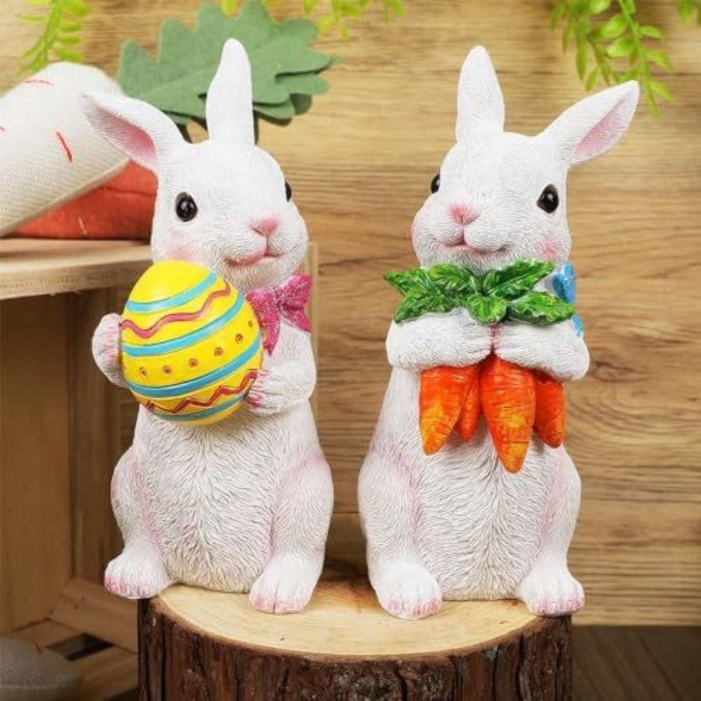 Resin Material Easter Bunny Ornament Standing Design Cartoon Style Bunny Statue DIY Craft Cute Appearance Rabbit Figurine