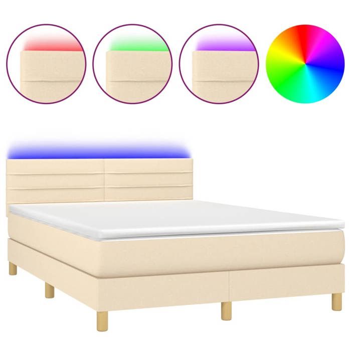Maison Exclusive - Sommier à lattes de lit avec matelas LED Crème 140x200 cm Tissu