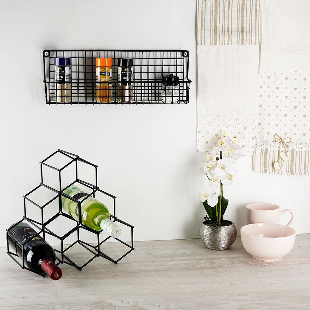 Black Metal Kitchen Bathroom Wall Shelf for Spices and Cosmetics
