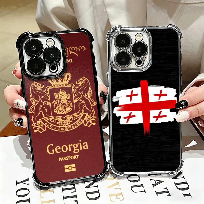 Georgia Passport Flag Plating Phone Case For Iphone 16 17 Pro Max Air 16E 14 15 Plus 12 13 Mini Anti-Fall Airabag Cover