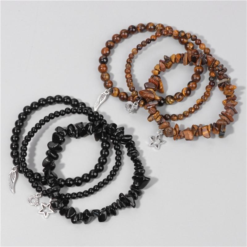 Pack Of 3 Trendy Star And Moon Pendant Bracelets For Women Fashionable Crystal Alloy Writ Chain Jewelry