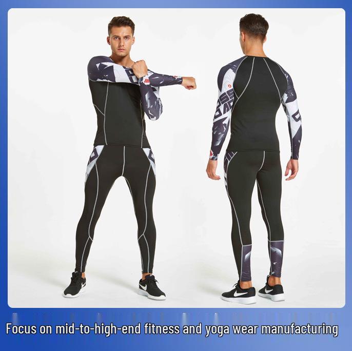 Men's European & American Long-Sleeve Quick-Dry Elastic Fitness T-Shirt