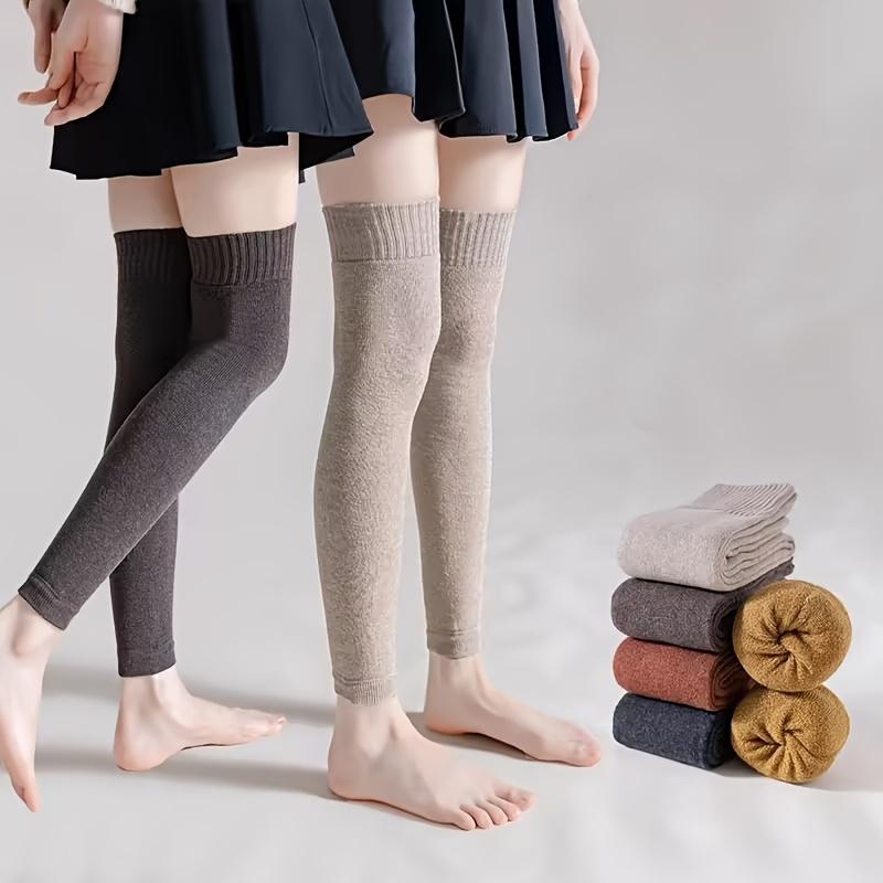 1/2Pairs Winter Knee High Leg Cover Windproof Warm Sweat Absorb Long Leg Warmers Thermal Anti-Cold Thigh High Knitted Stockings