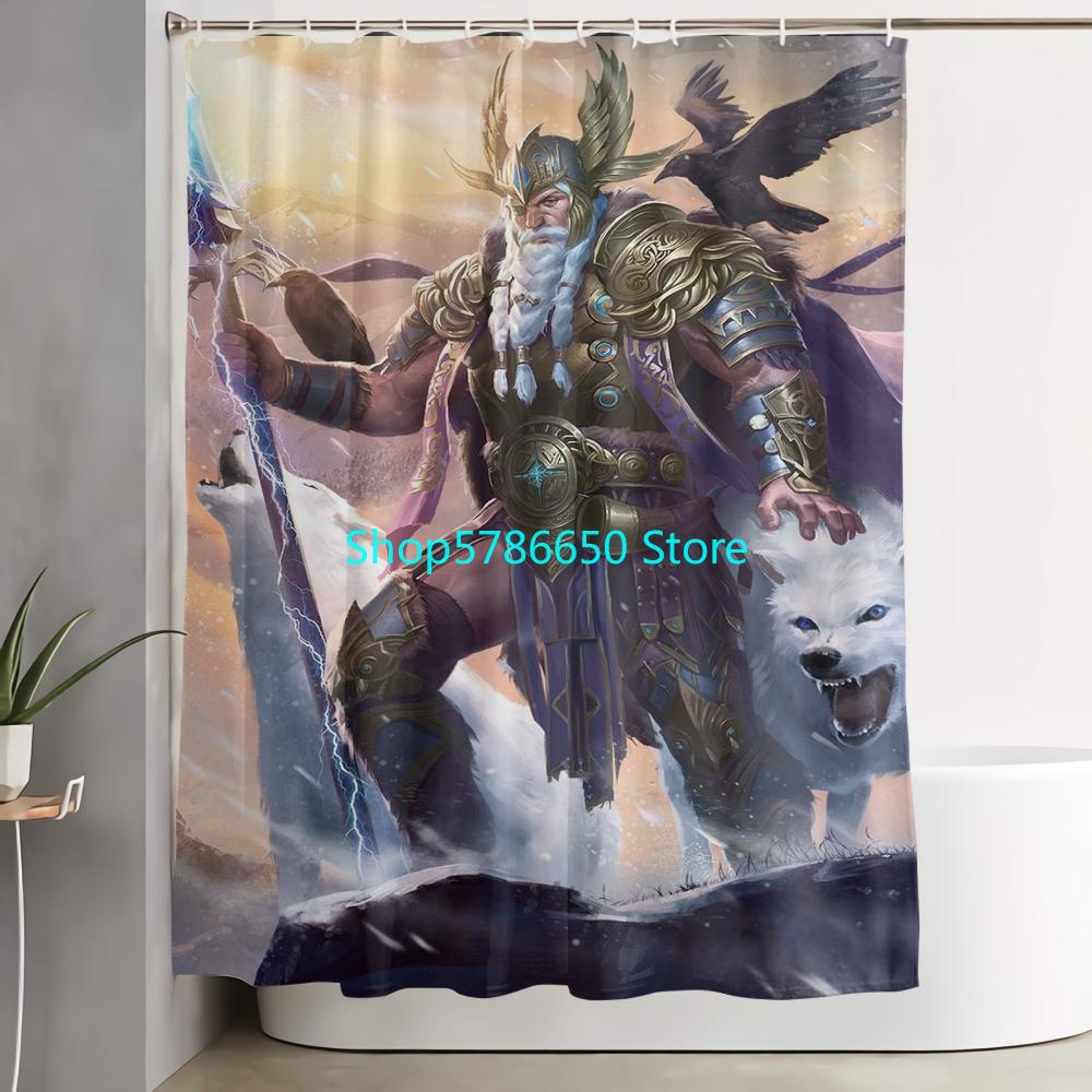 Dusjforheng Imaginary Wrath of Vikings Kongeskip med Dragehode Stormstråler Stoffduk Baderomsdekor Sett Med 12 Kroker