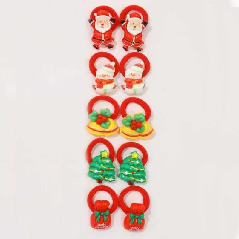 10Pcs/Pack Girls Hair Ties Cute Christmas Design With Santa Reindeer Snowman Decor New Year Girls Hair Accessories Gift Set