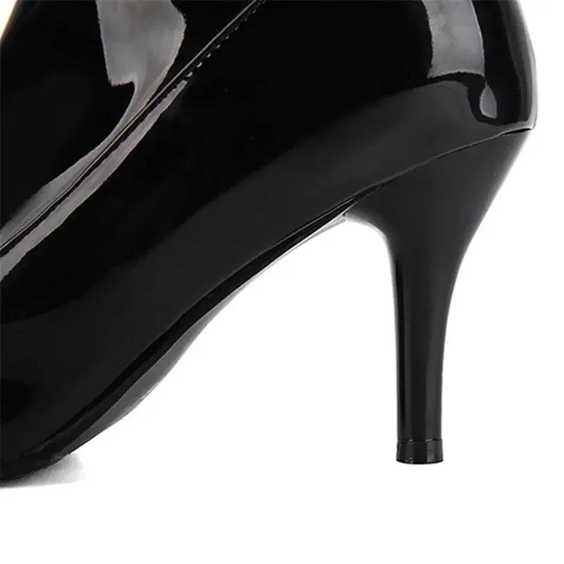 Červené Sexy Kozačky nad Koleno Dámské Špičaté Tenký Podpatek Bílá Lakovaná Kůže Dámské Párty Klub Tanec Zip Dlouhé Kozačky nad Koleno