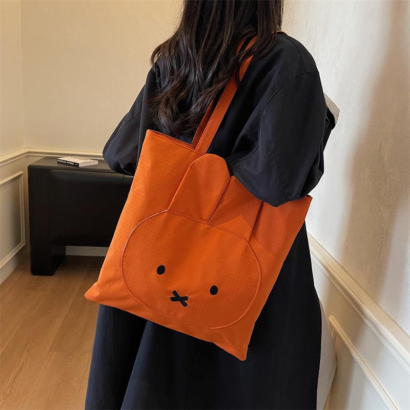 Student Cartoon Shoulder Bag Women's Large Capacity Solid Color Tote Bag