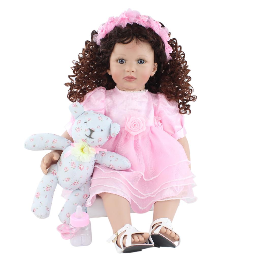 BZDOLL 60 cm Weiche Silikon Reborn Kleinkind Puppe Für Mädchen Tuch Körper Rosa Kleid Prinzessin Baby Schöne Kinder Geburtstag Geschenk spielen Haus Spielzeug