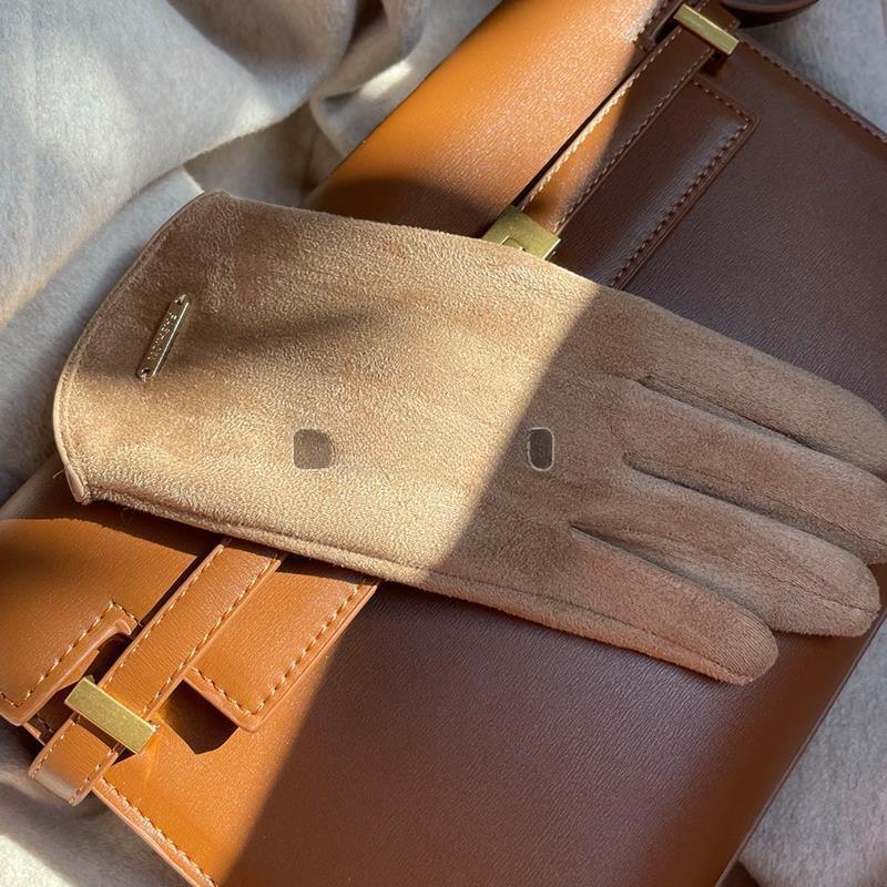 Velvet Thickened Warm Imitation Deer Leather Gloves Riding Versatile Fingers for Women Windproof and Warm Touch Screen