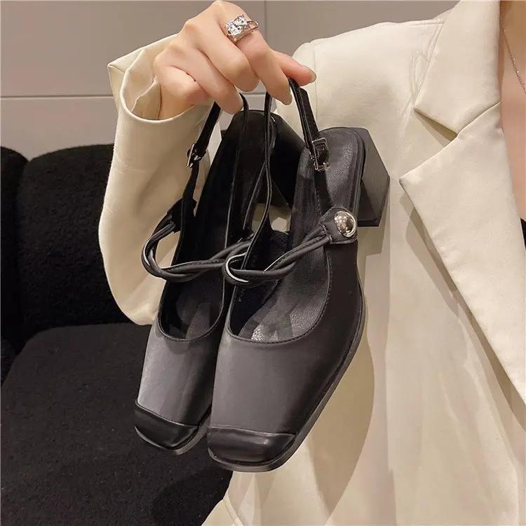 Fashion French Chunky Heels Mary Jane Sandals Women 2025 Summer New Temperament Chunky Heels