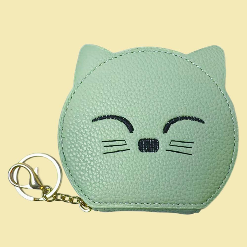 

Брелок Форма кошки Косметичка из ПУ кожи Мини-сумка для хранения Практичная ПУ косметичка Женская зелёный