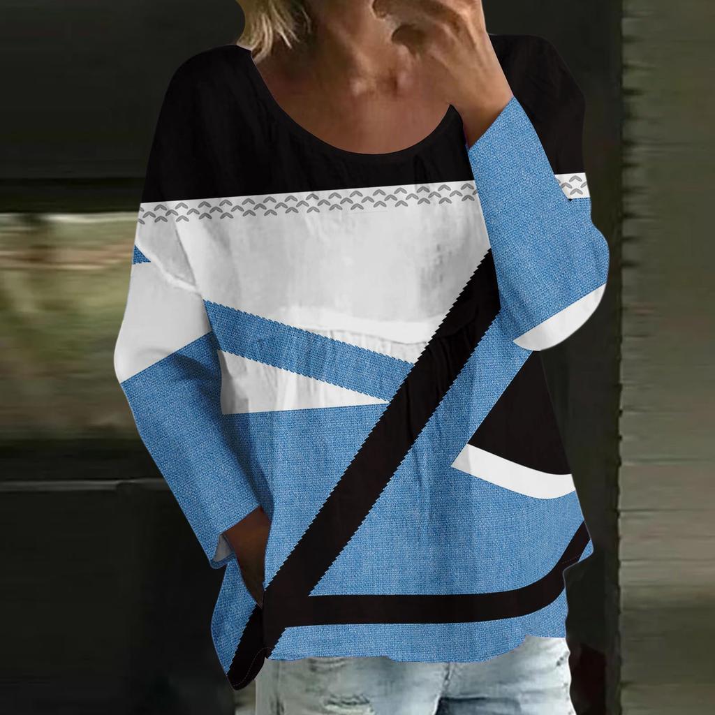 Damen Casual Mode Locker Rundhals Blumenmuster Langarm Oberteil