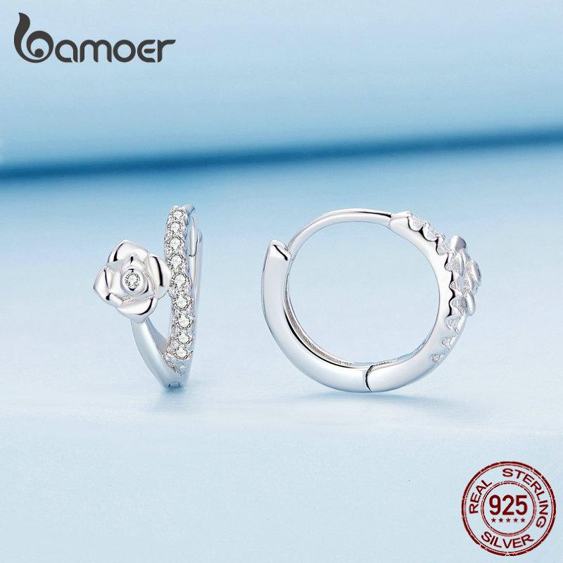 

BAMOER стерлингового серебра 925 пробы блестящие цирконы цветок циркон серьги-клипсы для женщин ювелирные изделия 925 silver