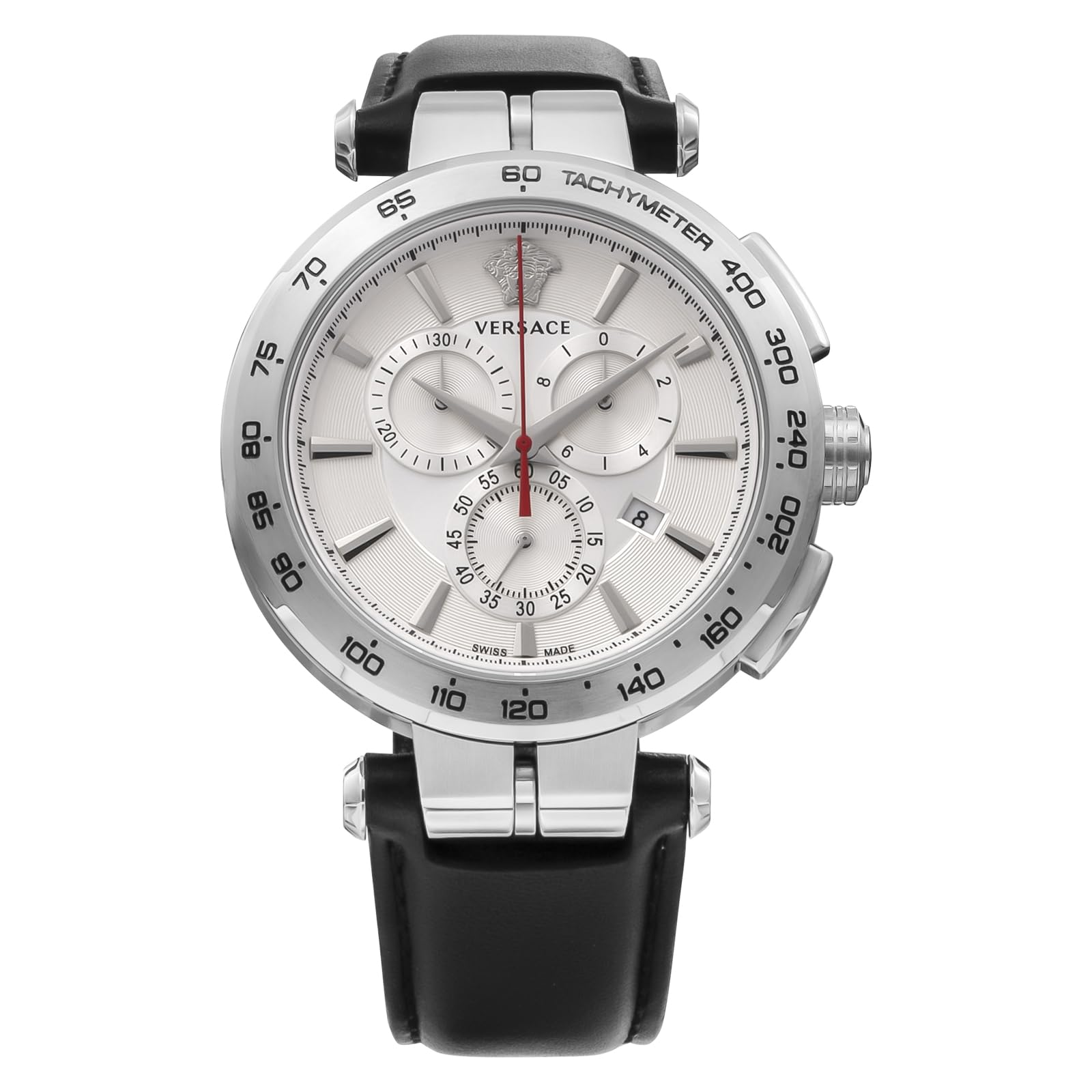 

[Versace] AION Chrono gent Silver Dial Stainless Steel Sapphire Glass Quartz 45MM Swiss Watch Brand VE6CA0123 Men s Black [Item]