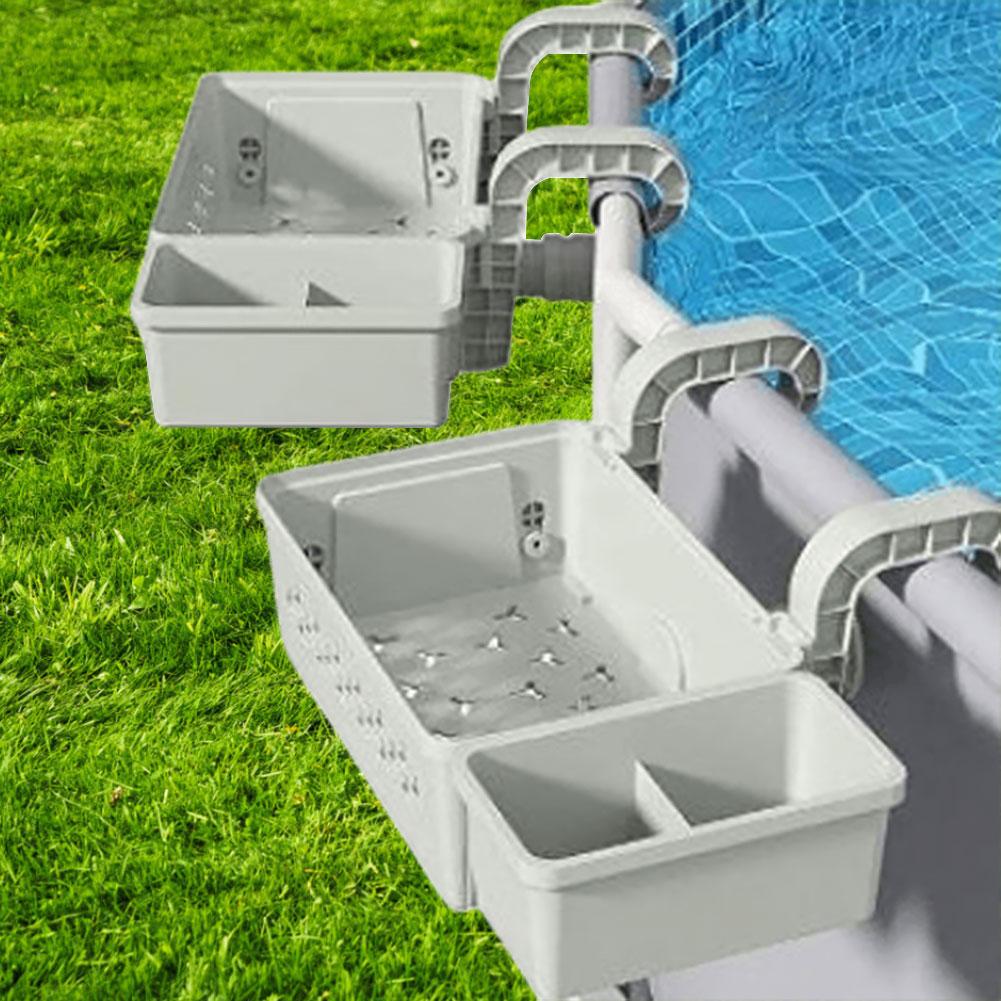 Poolside Storage Basket Above Ground Pool Basket with Water Cup Holders Hanging Pool Organizer Hook Swimming Pool Storage Basket