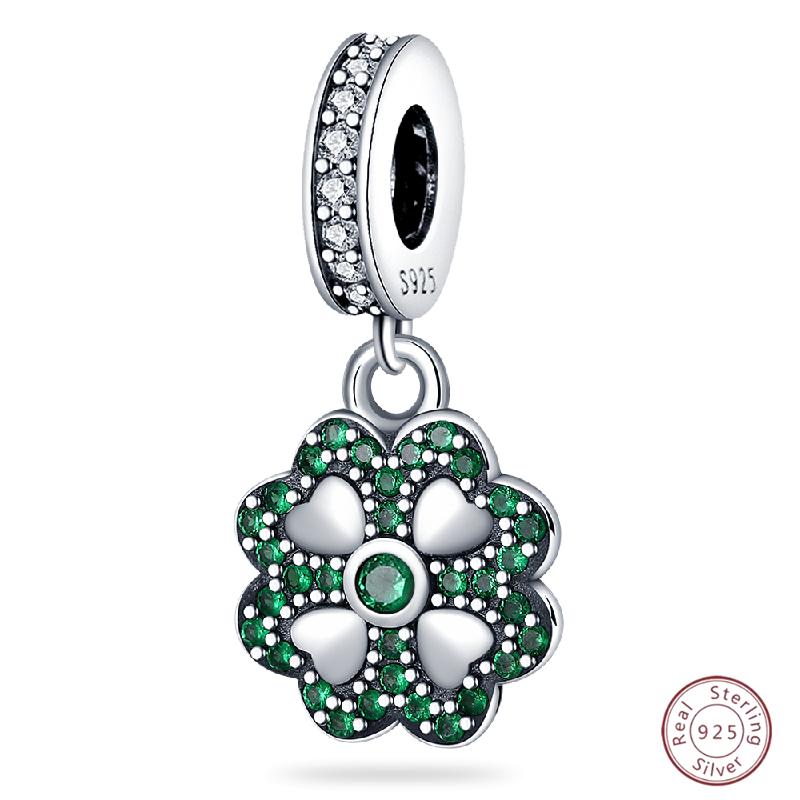 Copper Beaded Four Leaf Clover Lucky Shiny Zirconia For Original 3Mm Bracelet Women Fine Jewelry