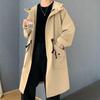 Zippered Long-sleeve Coat for Men Streetwear Men's Trench Coat with Hood Mid-length Big Pockets Windproof Anti-wrinkle Zipper