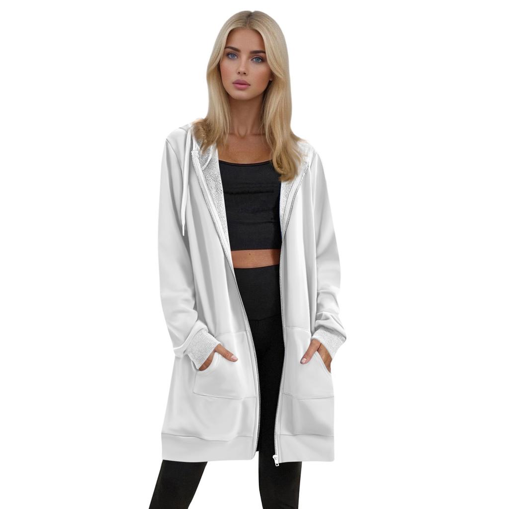 Women's Solid Color Zippered Sweatshirt Top Daily Casual Raglan Long Jacket (Without Hood Drawstring)