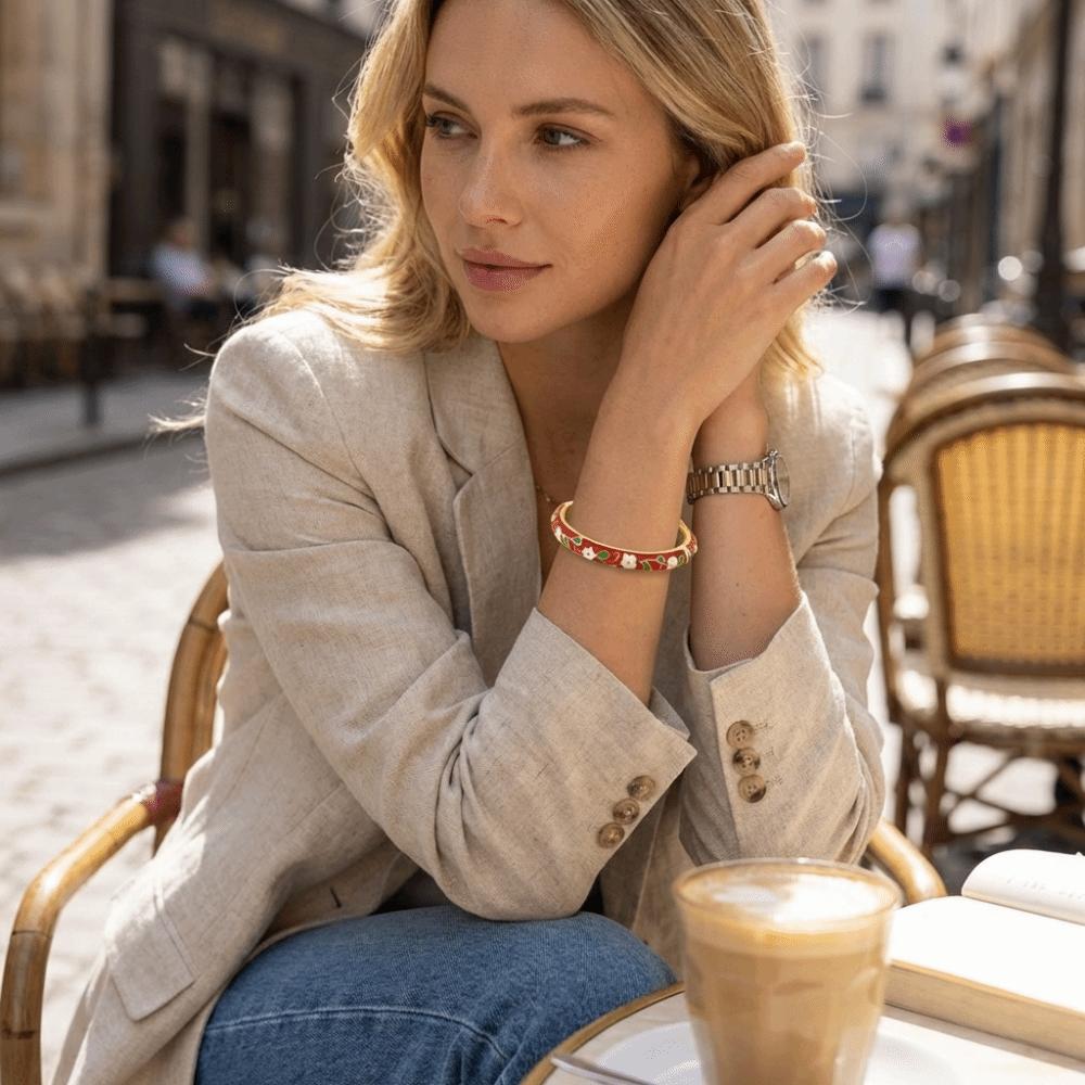 Floral Motifs Cloisonne Bangle Zinc Zinc Zinc Alloy Dropped Glaze Bracelet  Party Jewelry