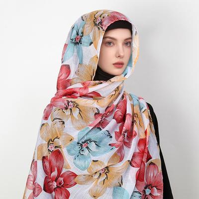 Luxury  Designer Scarf Vintage Blue Floral Print Scarf For Women Autumn Winter Scarves Neck Warmer Printed Hijab