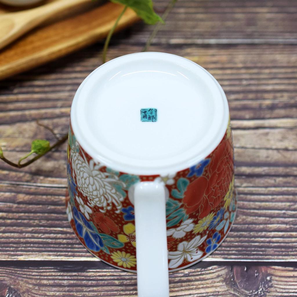Waza No Kura Kutani Ware Mug, Red Flower Design, High-Quality Ceramic, Made In Japan, Perfect Gift for 60th Birthdays