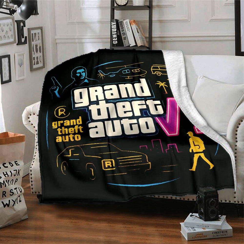 1pc Grand Theft Auto Soft Flannel Blanket with Designer Print A cozy blanket for all seasons, perfect for the couch, bed, office