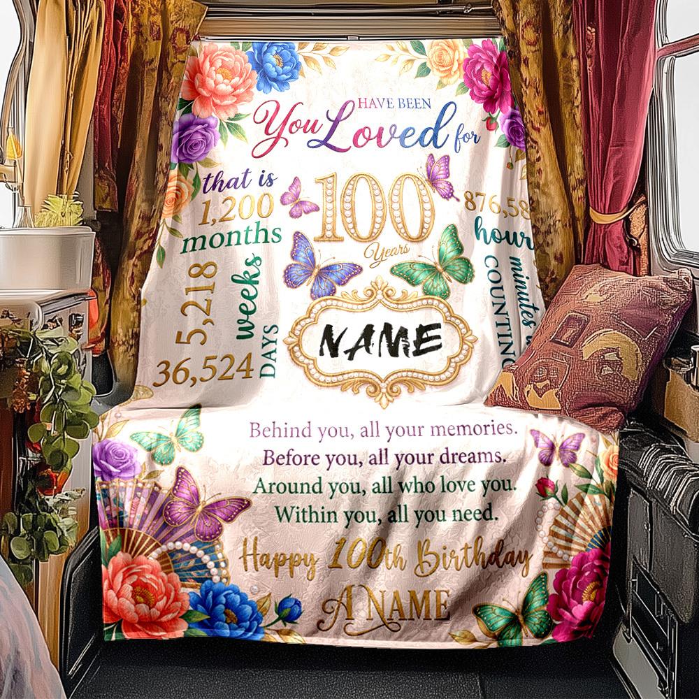 100Th Birthday Celebration Blanket Personalized Name Soft Comfortable Stylish Blanket Car Blanket Perfect For Travel Camping Outdoor Home Suitable For
