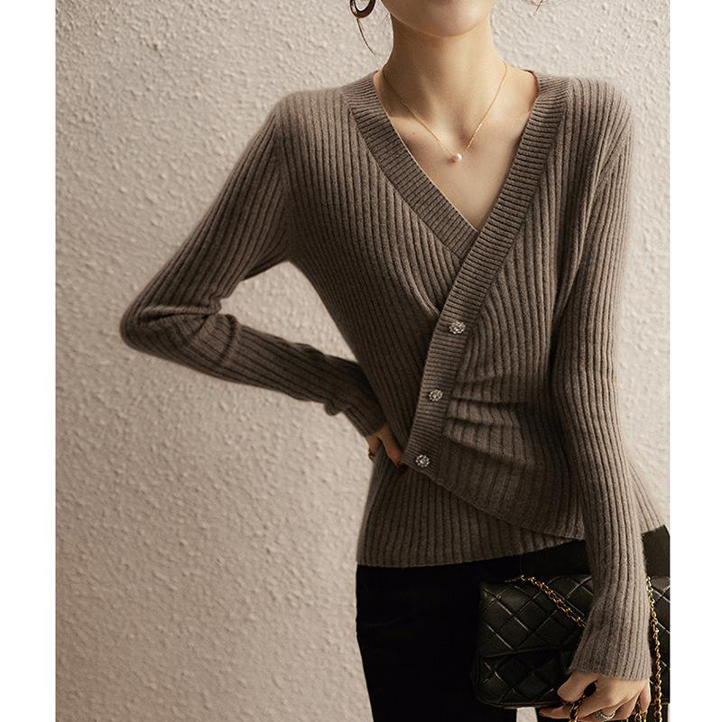 Kaschmirpullover V-Ausschnitt Top für Damen