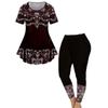 Blumenmuster Zweiteiler für Übergrößen, Rundhals Kurzarm Oberteil & Hosen Outfits, Damen Übergrößen Sommerkleidung