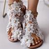 Flower Ladies Sandals Set Toe Rivet Flat Women's Shoes Vacation Plus Size Shoes