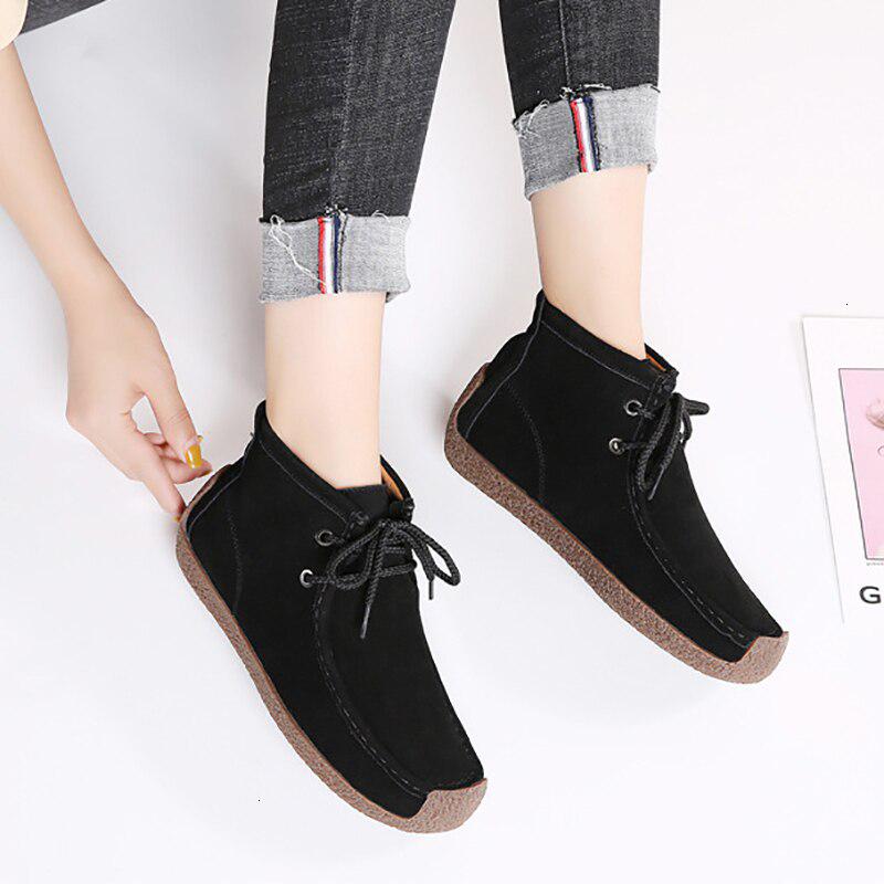 Women Cow Suede Leather Boots Warm Comfort Soft Flat Shoes Lace Up Ladies Martin Short Boots