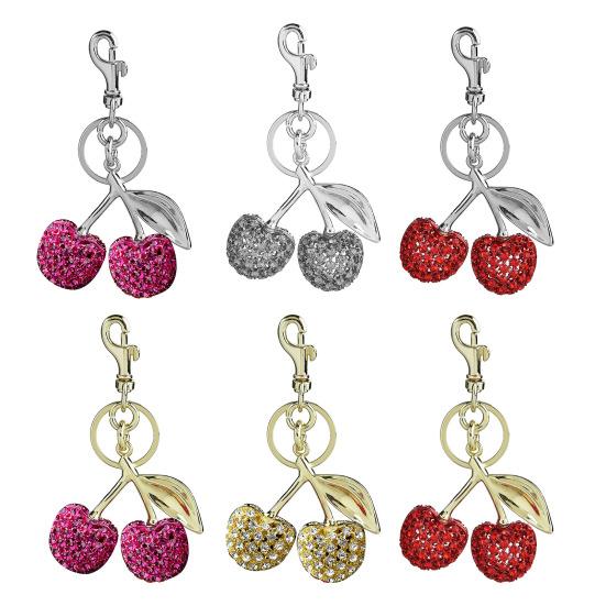 Sleutelhanger Hanger Strass Ingelegd Kersenvorm Sleutelhanger met Legering Kreeftsluiting Tas Hanger Lichtgewicht Rugzak Accessoire