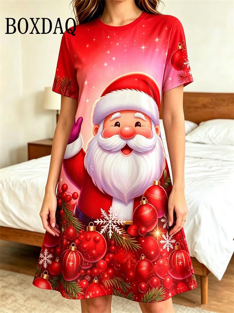 Christmas Santa Claus 3D Printed Dresses For Women Party Short Sleeve Dress Casual Streetwear Loose A-Line Dress Female Clothing