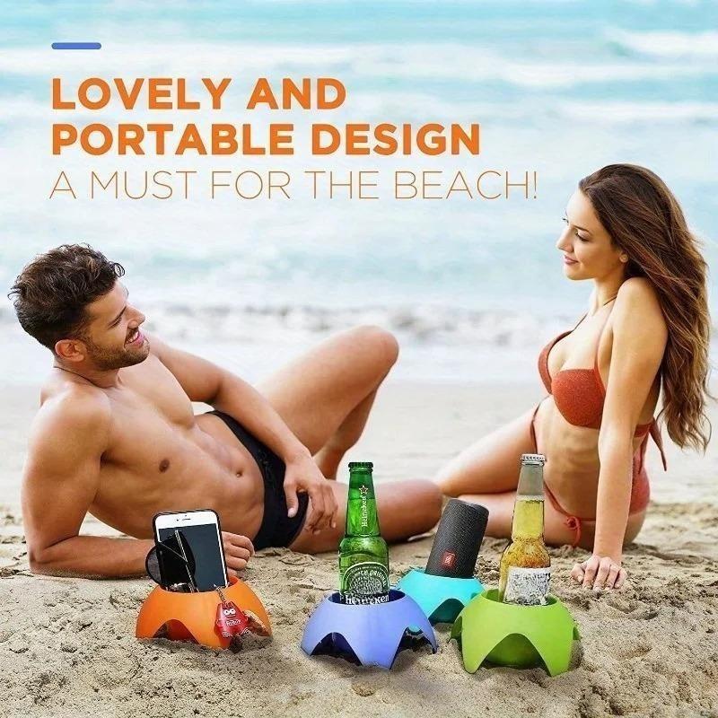 1/2pcs Portable Drink Holder Tray for Beach, Foldable Sand-Proof for Pool Backyard Picnic Camping, Multi-Cup Caddy