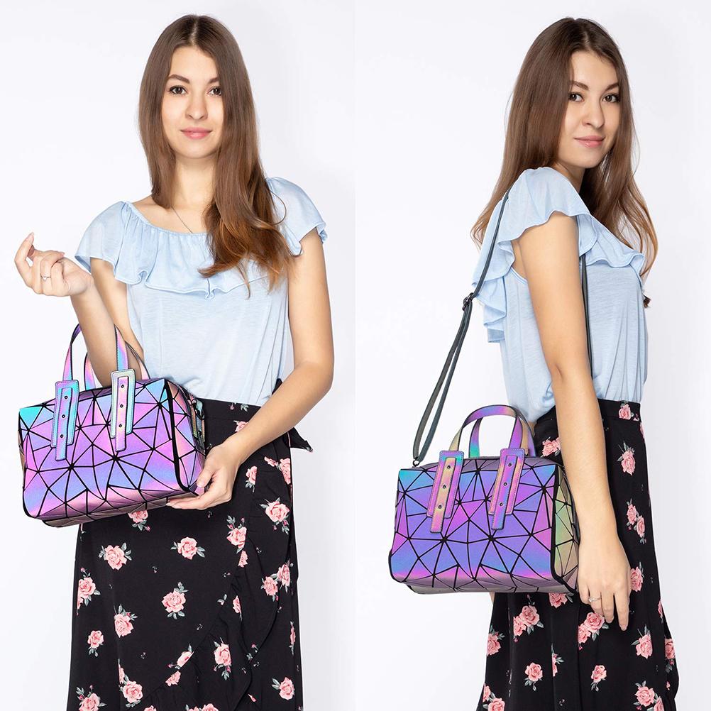 Geometric Luminous Shoulder Bag Reflective Geometric Cross Body Bag PU Bag for Women