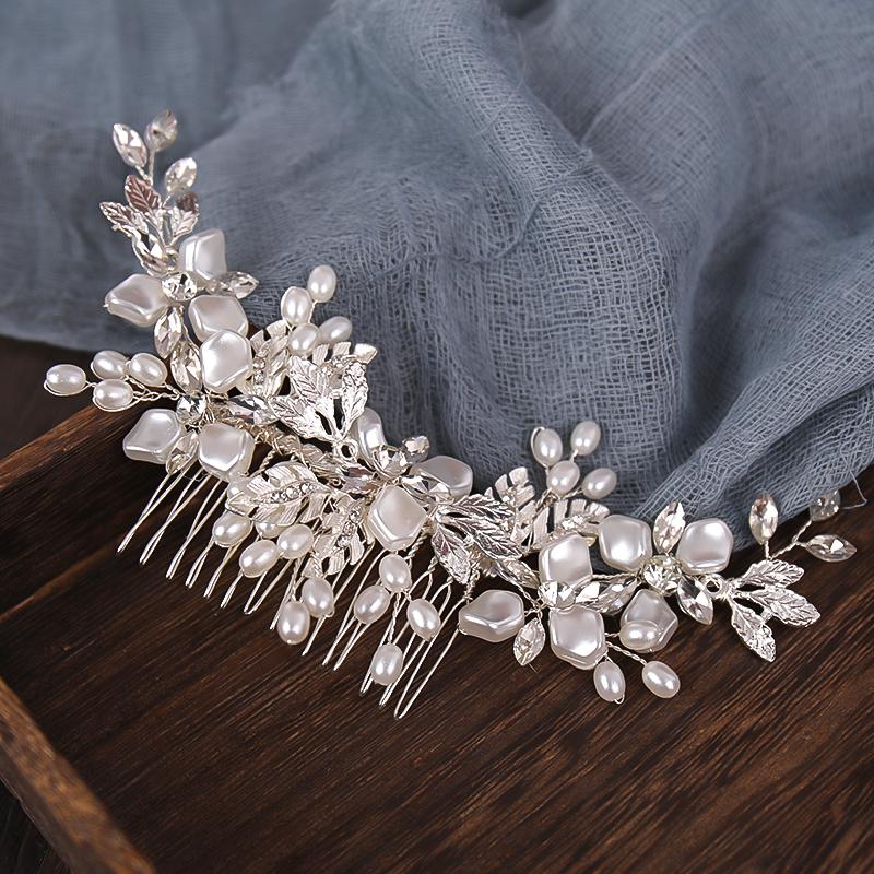 Braut Hochzeit Blume Hochzeit Haarkamm Kristall Haarschmuck mit Perle Braut Seitenkämme Kopfschmuck für Frauen Tiara Kopfschmuck