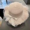 Lace Wide Brim Straw Cap Sun Protection Sunshade Fisherman Hat New Holiday Travel Beach Bags