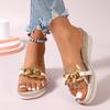 Foreign Trade Sandals 2025 Summer New Fashion Outer Wear Beach One-word Metal Chain Transparent Wedge Heel Slippers Women