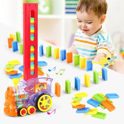 Domino Train Toys Kids Car Set Sound Light Automatic Laying Dominos Brick Colorful Dominoes Blocks Game Educational DIY Toy Gift