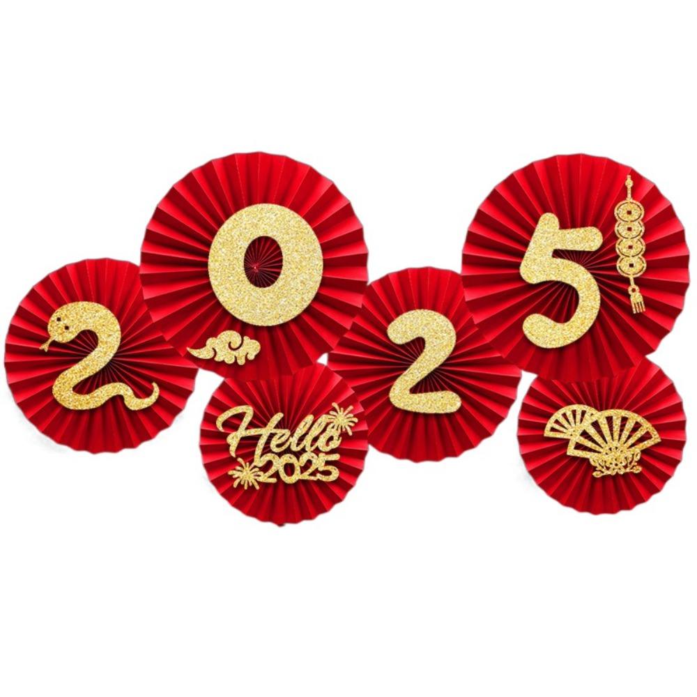 Happiness 2025 Spring Festival Paper Fan Flower Snake Year Chinese New Year Paper Fan  Household